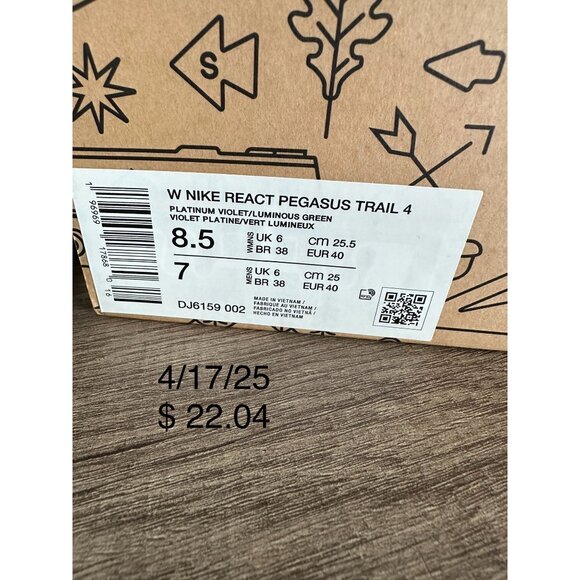 Women's Nike Pegasus React Trail 4 Running Shoes Light Purple Yellow DJ6159-002 - Picture 14 of 14